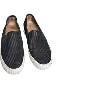 FRYE Camille Black Suede Perforated Slip On Shoes Size 7.5 Preppy Minimalist